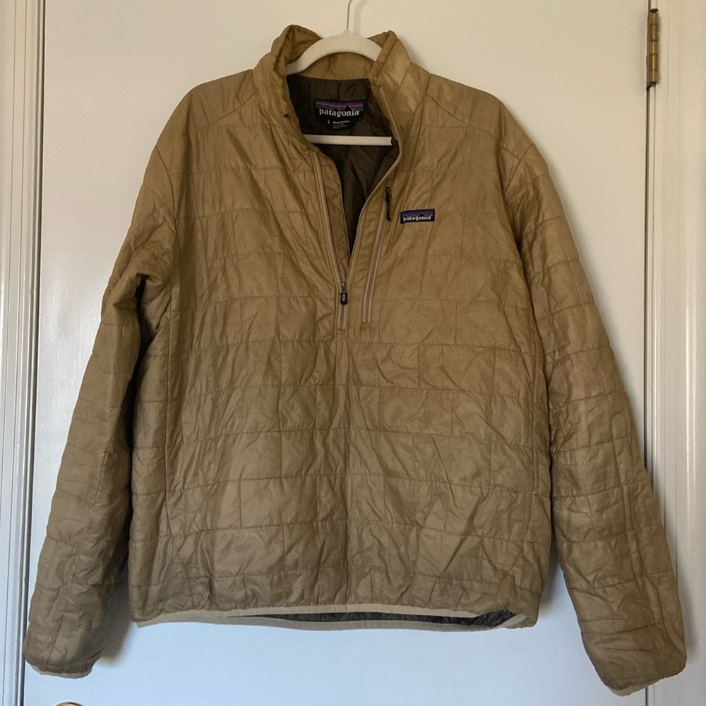 Men’s Patagonia half zip nano puff pullover, gold, size Large